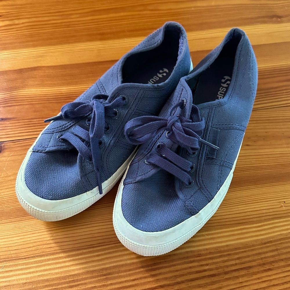 Superga Washed Navy Canvas Sneakers with White Soles